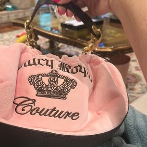 Juicy Couture Pink and Brown Velour Handbag with Gold Hardware